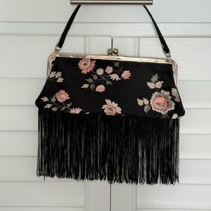 Dolce & Gabbana fringed black silk evening purse